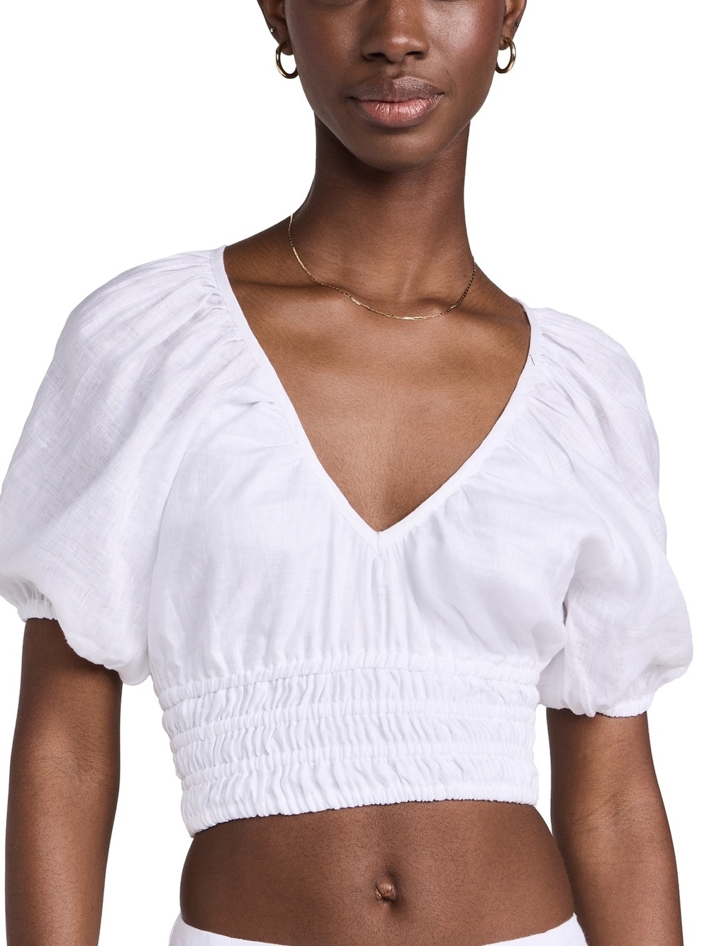 Faithfull The Brand Gerbia Top White V-Neck Smocked Crop Top Size Medium NEW!